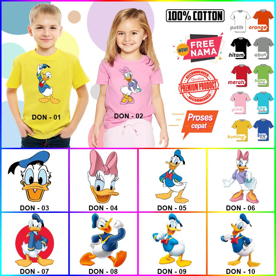 Baju Kaos ANAK DAN DEWASA DONALD DUCK COUPLE (FREE NAMA)