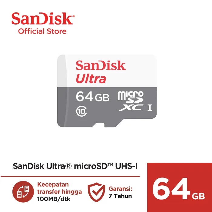 Memori SD Card SanDisk Ultra microSDXC 64GB 128GB C10 UHS-I Card 100MB/s Pas Untuk CCTV BARDI ORIGINAL DIjamin