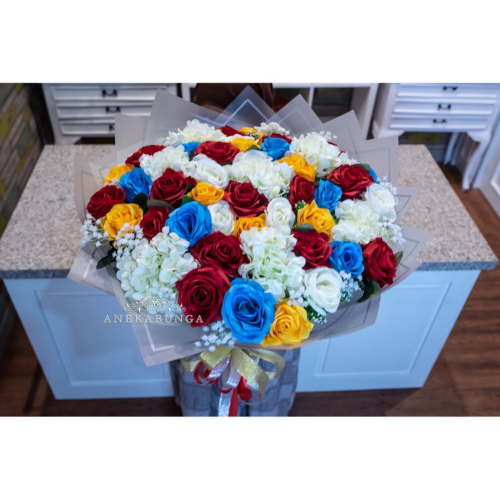 Jual Buket Bunga Mawar Plastik Artificial Rose Flower Colourful Hand ...