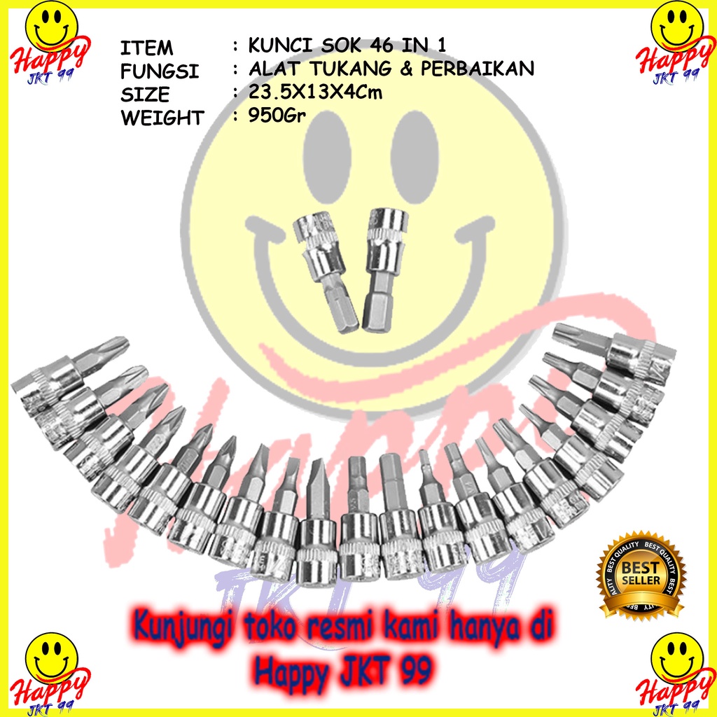 [ HAPPY JKT 99 ] KUNCI SOK 46 PCS SET SOCKET 1/4&quot; FULL LENGKAP SOCKET TOOL PAS RING L MOTOR MOBIL WRENCH