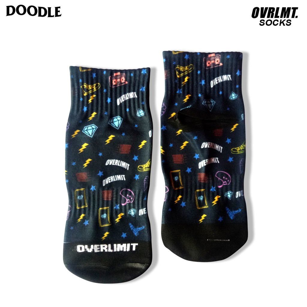 OVERLIMIT Doodles - Kaos Kaki Pendek Pria Wanita Tebal Motif Distro Kaoskaki Premium Print Sock Uniseks Kaus kaki Printing Unisex Koskaki Print Cewek Kauskaki Cowok Ukuran Mata Kaki Terbaru Kasut Kantor Sekolah Formal Model Oldschol Oldschool Oldskol