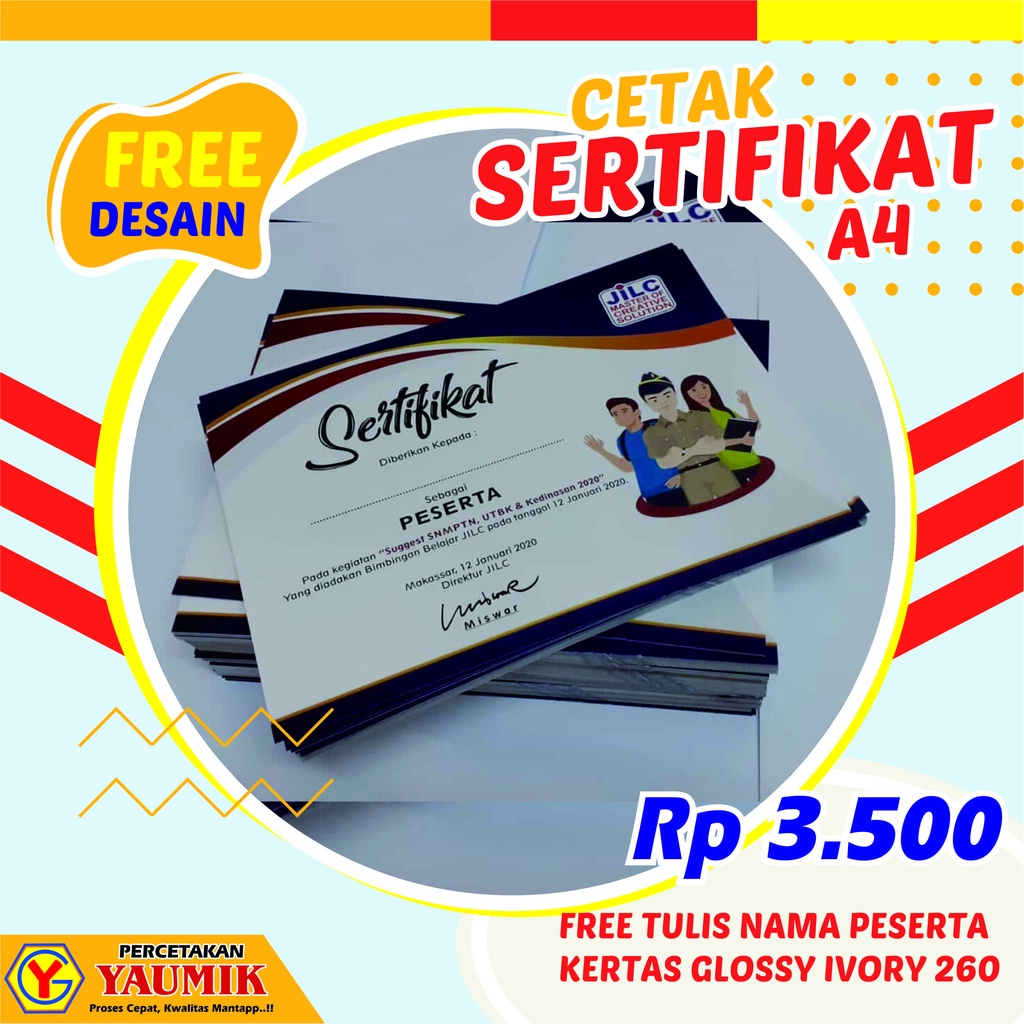 

Cetak Sertifikat Full Color Murah / Print Piagam Murah