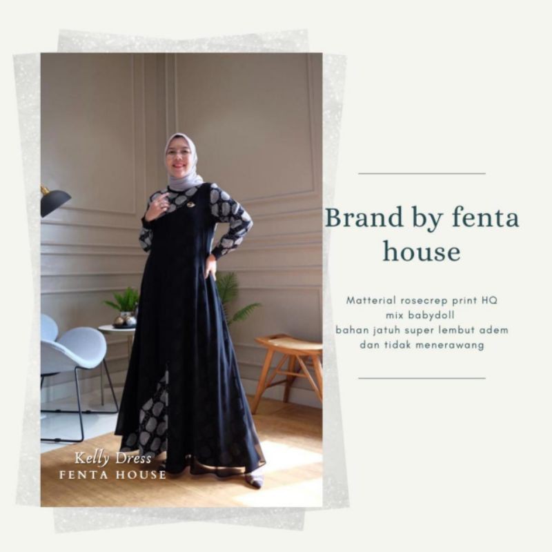 gamis kelly dress  brand fenta house ori 100%, dress viral dengan bahan premium mewah. ready dan COD