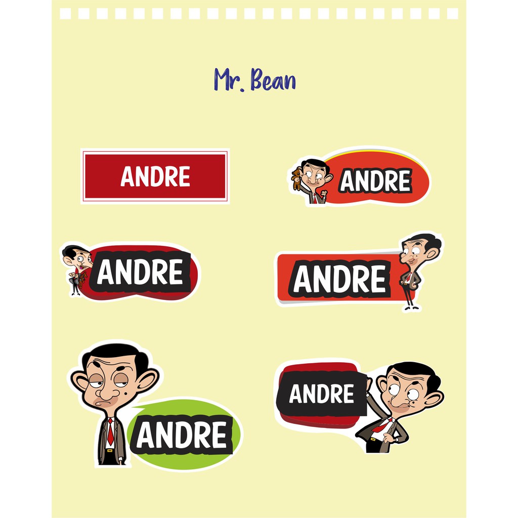

192pcs Stiker Label Nama Kekinian Tahan Air & Anti Luntur untuk Umum Tema Mr. Bean