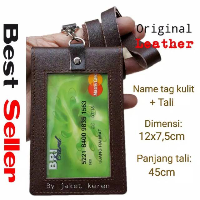 

NAME TAG KULIT ASLI 2 muka nametag magnet id card holder koper plus tali gantungan