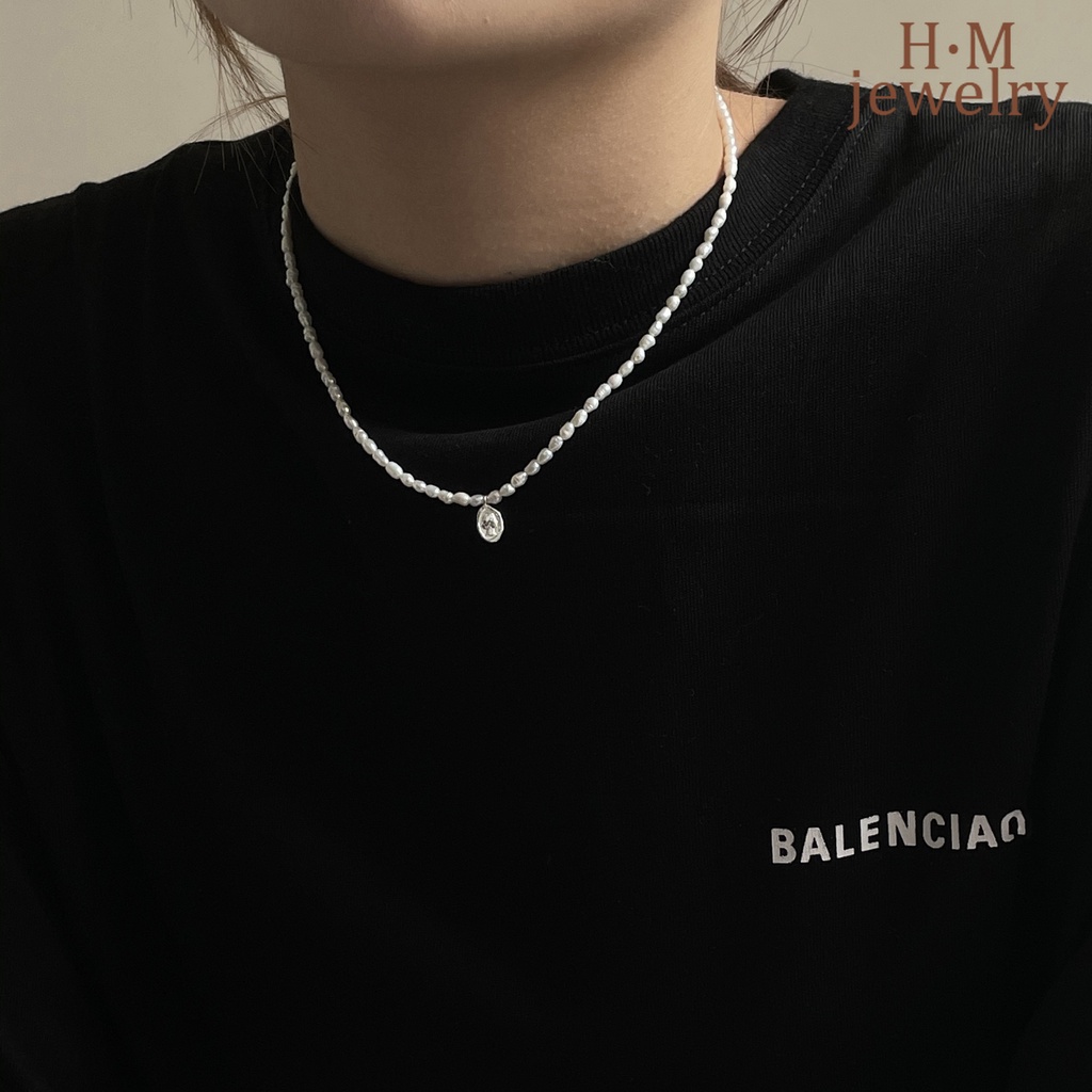 Kalung Rantai Sterling Silver 925 Simple Gaya Retro Dengan Liontin Potret Nasi + Mutiara Untuk Wanita