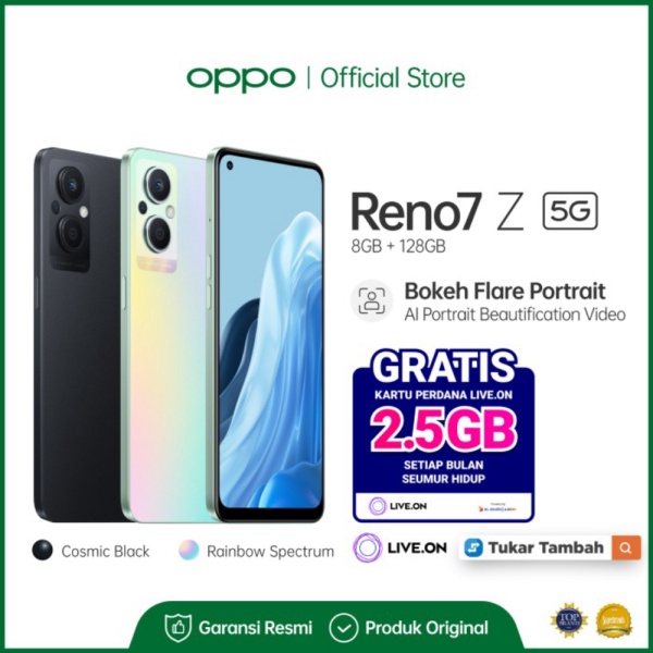 tektokanstore [Tukar Tambah Live.On] OPPO Reno7 Z 5G 8GB/128GB Garansi Resmi - Hitam