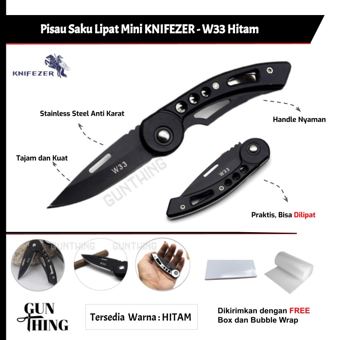 Pisau Lipat Serbaguna -  Pisau Saku Multifungsi Taktikal/Survival/Outdoor KNIFEZER - Hitam W33