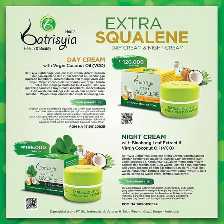 Night Cream Extra Squalene Batrisyia Herbal, Krim Malam