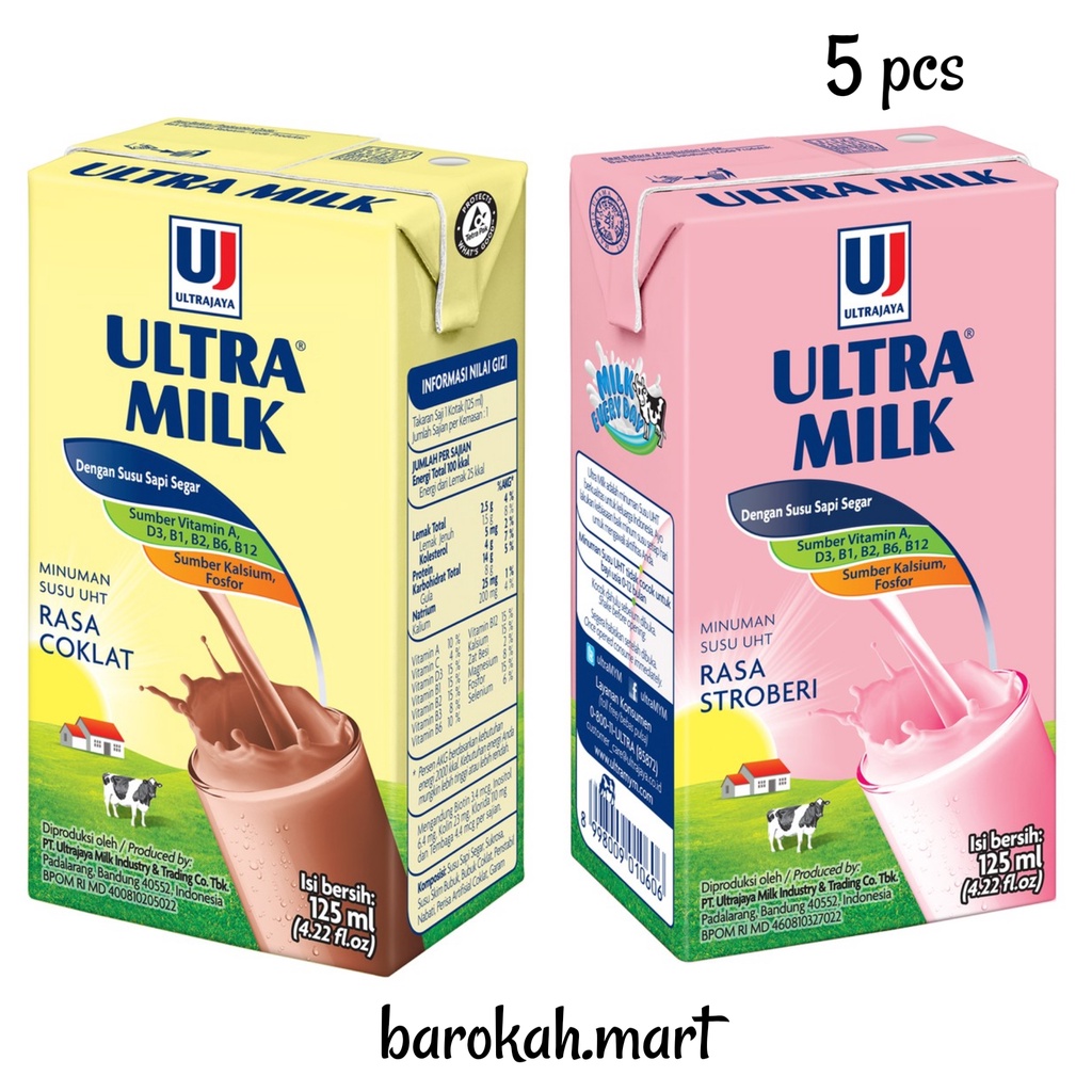 

Ultra Milk Susu UHT Coklat atau Stroberi 1 pcs dan 5 pcs x 125 ml