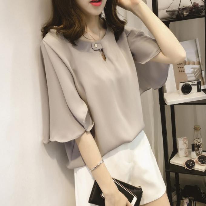 Flash Sale- Blus Atasan Kotak Baju Korea Tangan Rumbai Tangan Pendek Import -Produk Terbaru