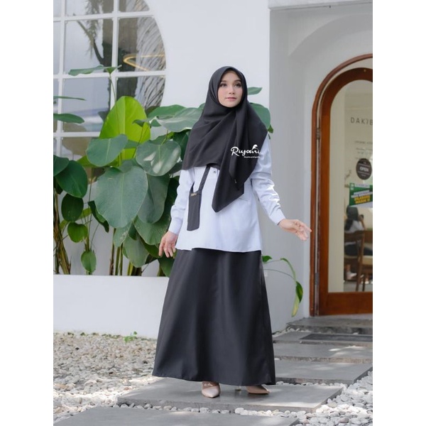 gamis twopiece series hitam putih kantong bobok riyani