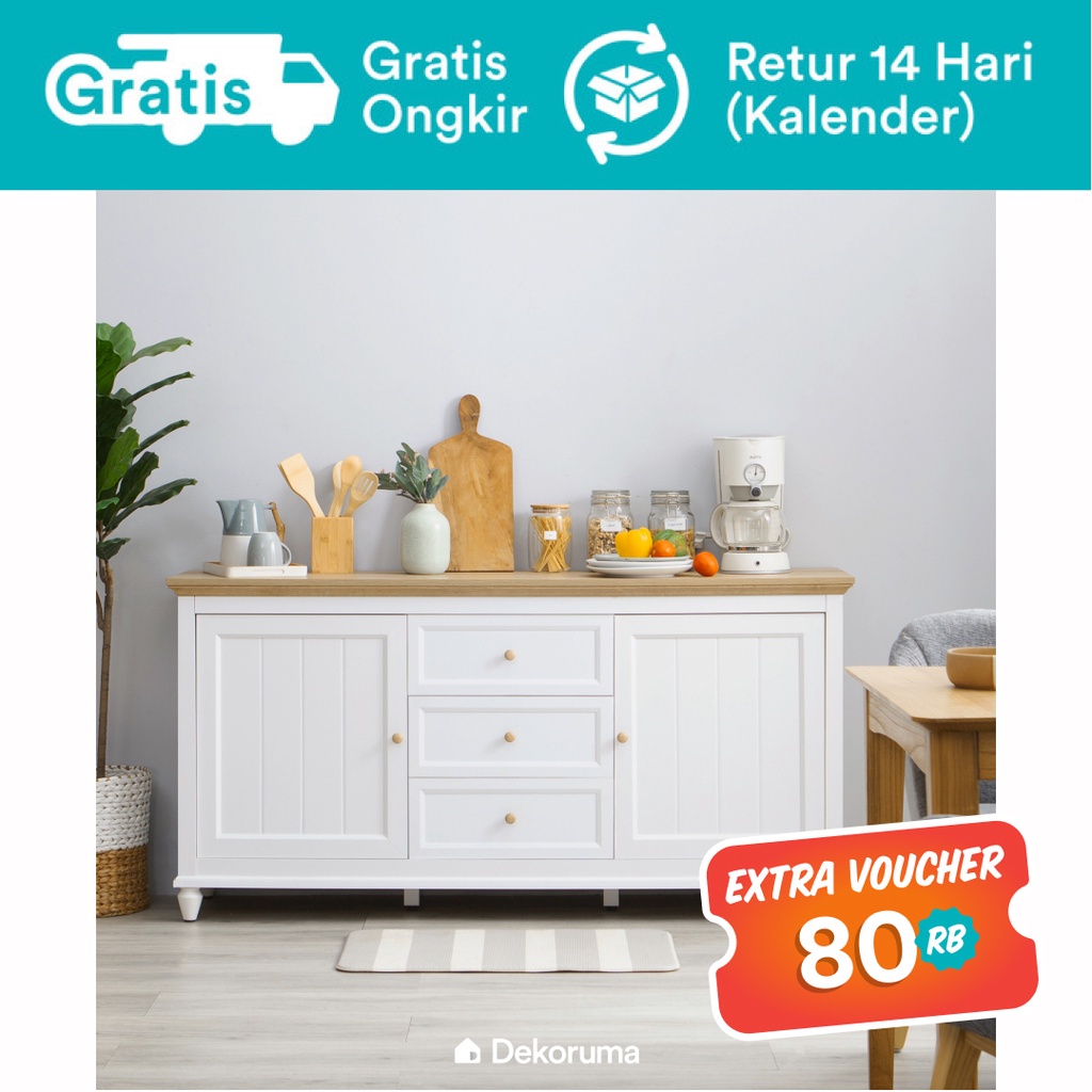 Dekoruma Kanou Lemari Kabinet Dapur Bawah - Kitchen Buffet Cabinet 2 Pintu 3 Laci Susun