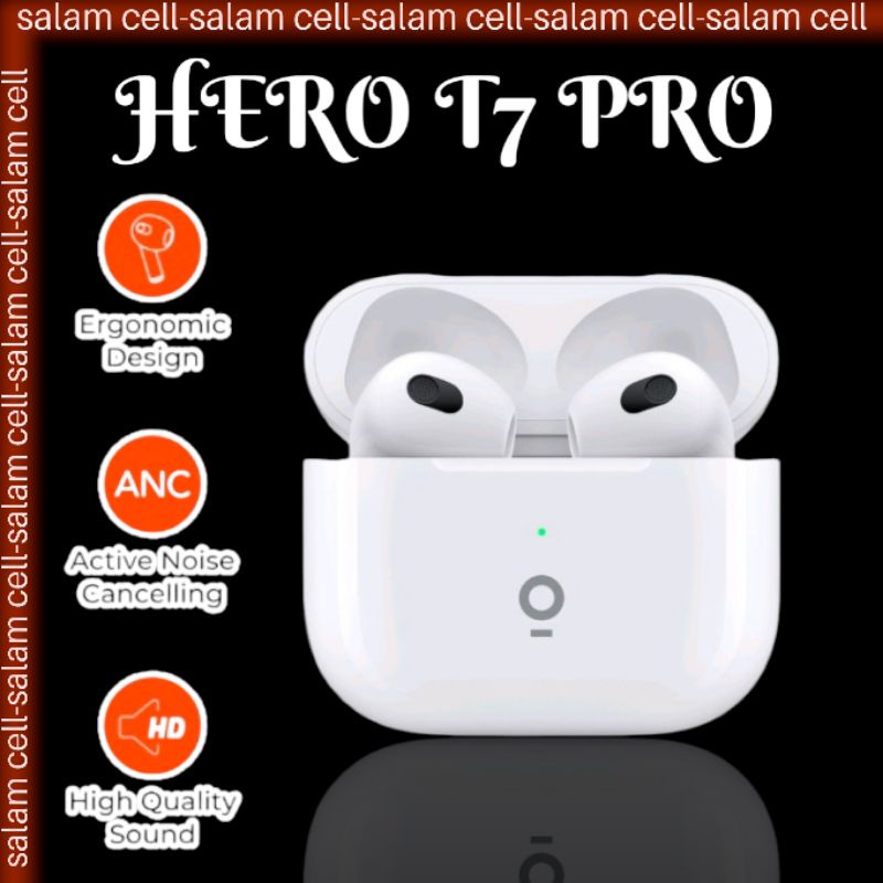 Headset Bluetooth TWS Earphone HERO T7 PRO Bluetooth 5.3 ANC Wireles Charger Original Garansi Resmi