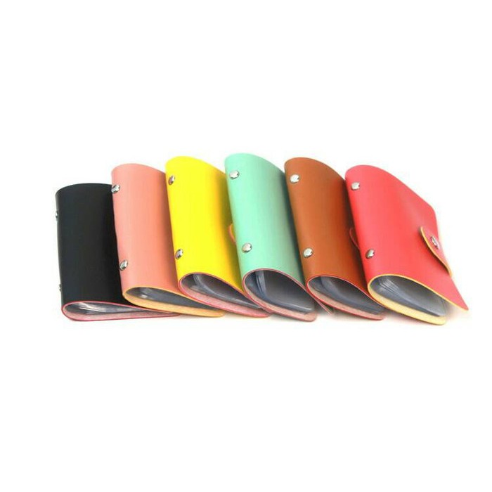 dompet kartu nama model kancing bahan kulit PU 12 slot