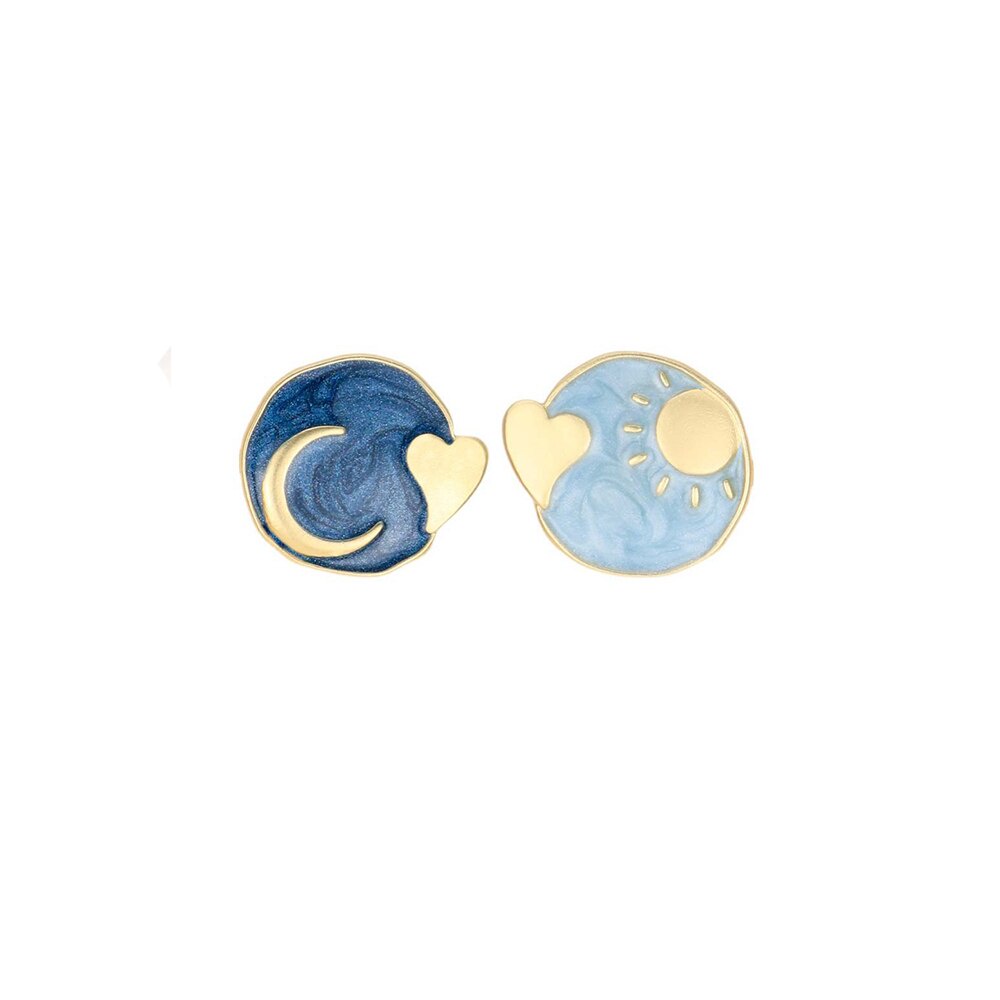 Anting Tusuk Gantung Asimetris Desain Bulan Sabitbintang Enamel Gaya Simplevintage Untuk Wanita