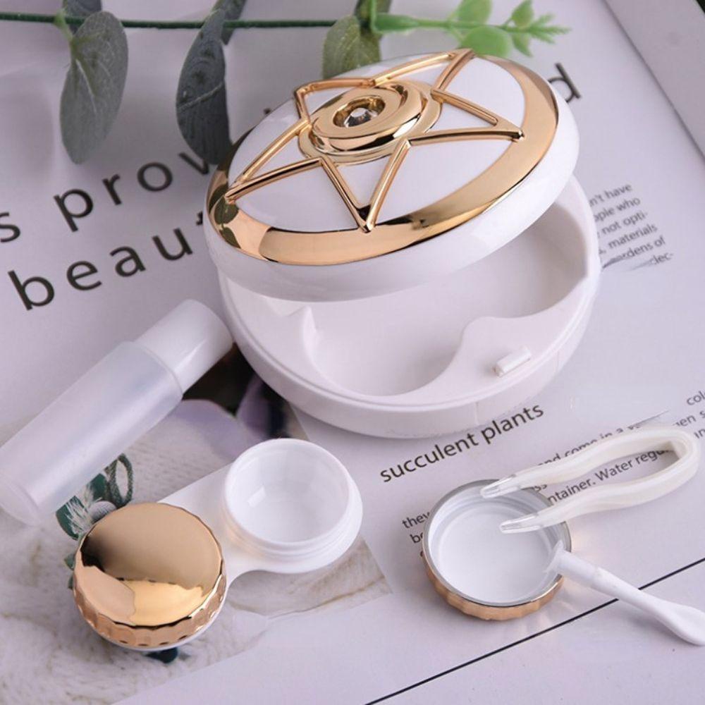 Lensa Agustina Kotak Sambung Ganda Dengan Cermin Berlian Imitasi High Quality Lens Nursing Tool Pentagram Travel Accessaries Contact Lens Holder