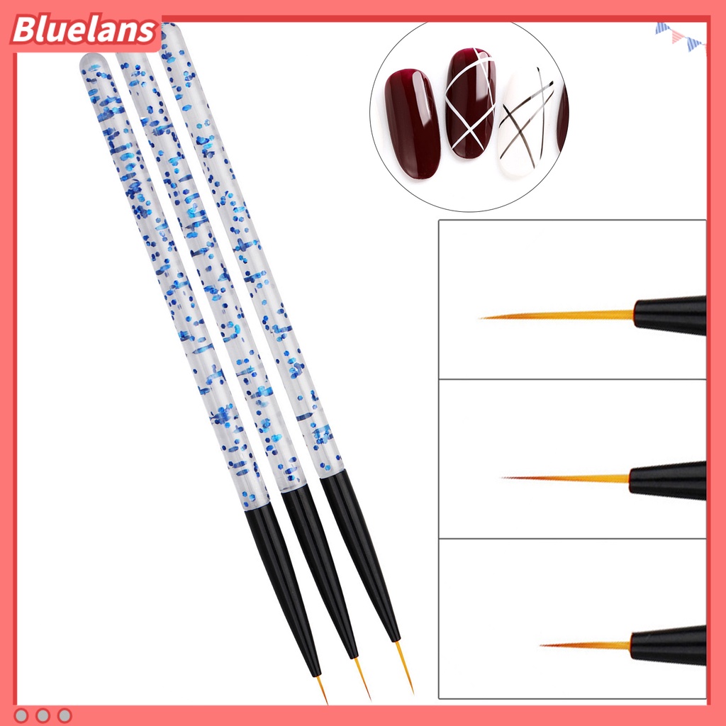 Bluelans 3Pcs / Set Kuas Lukis Kutek Gel UV Akrilik Untuk Nail Art / Salon