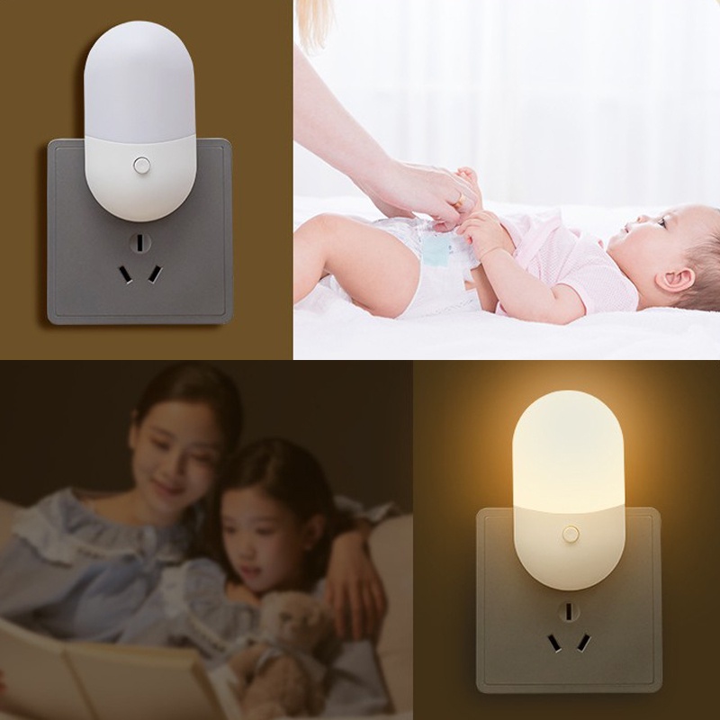 Lampu Malam LED Plug EU / US Warna Warm White Hemat Energi Untuk Kamar Tidur