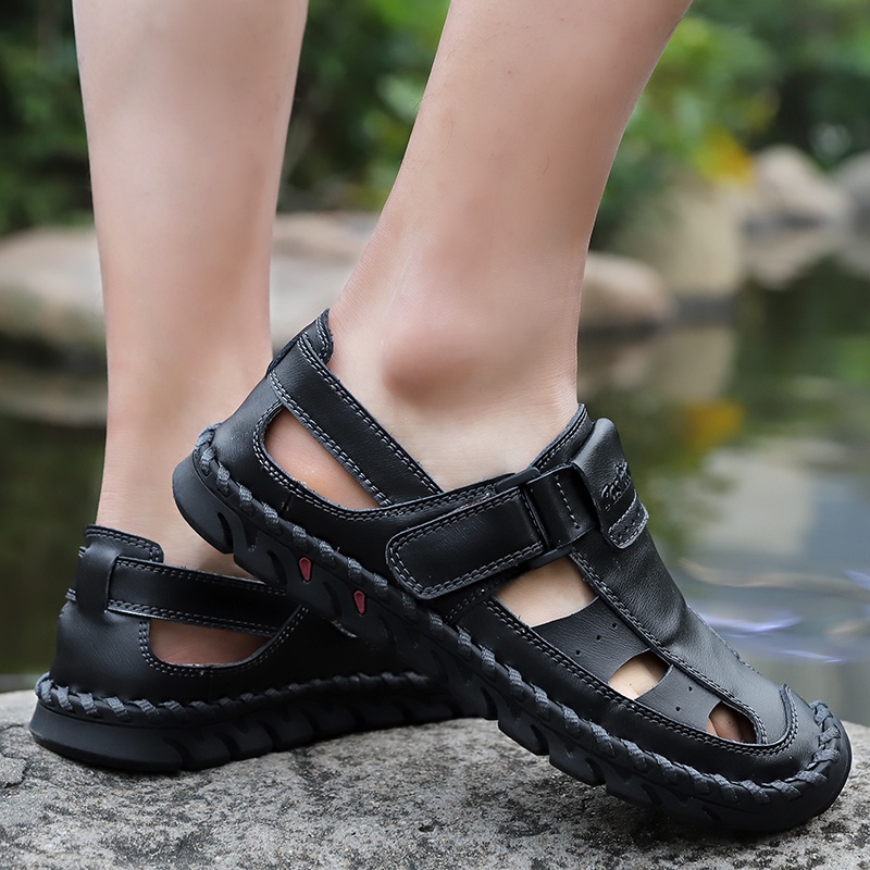 100% Kulit Asli Import Sandal Gunung Pria Hiking Sepatu Olahraga Mendaki Cowok Outdoor Trekking Pantai Touring 181