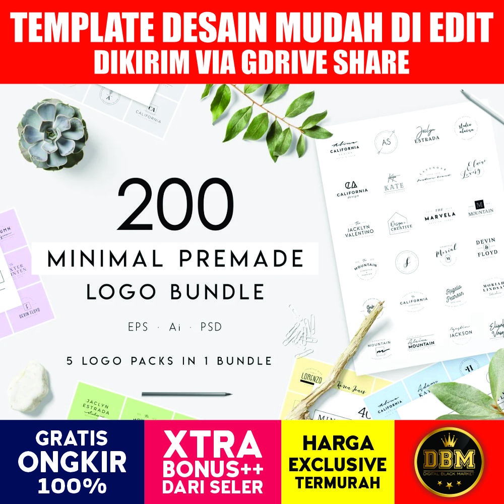 200 Minimal Premade Logo Bundle - Photoshop &amp; Illustrator