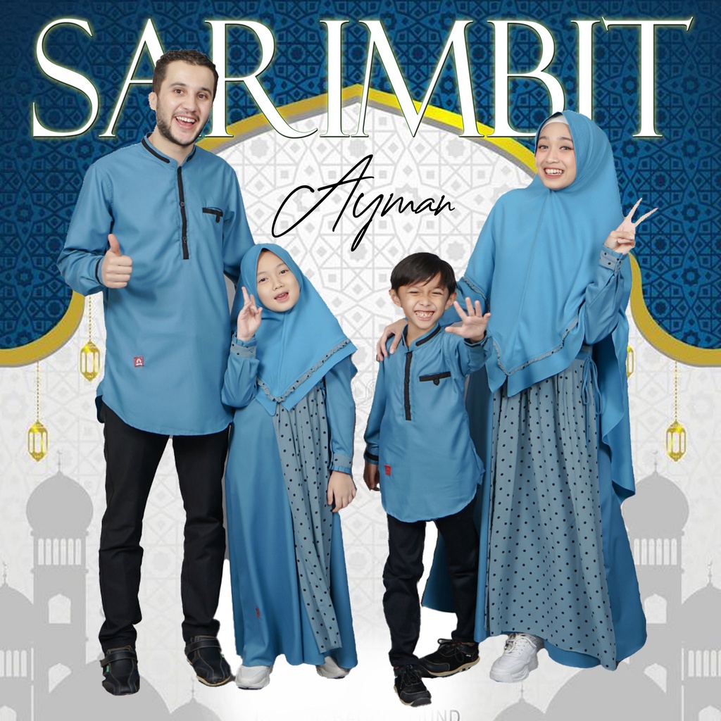 ARRA - Sarimbit Keluarga Muslim Couple Family Series Ayman Warna Biru Seragam Baju Busana Muslim Keluarga