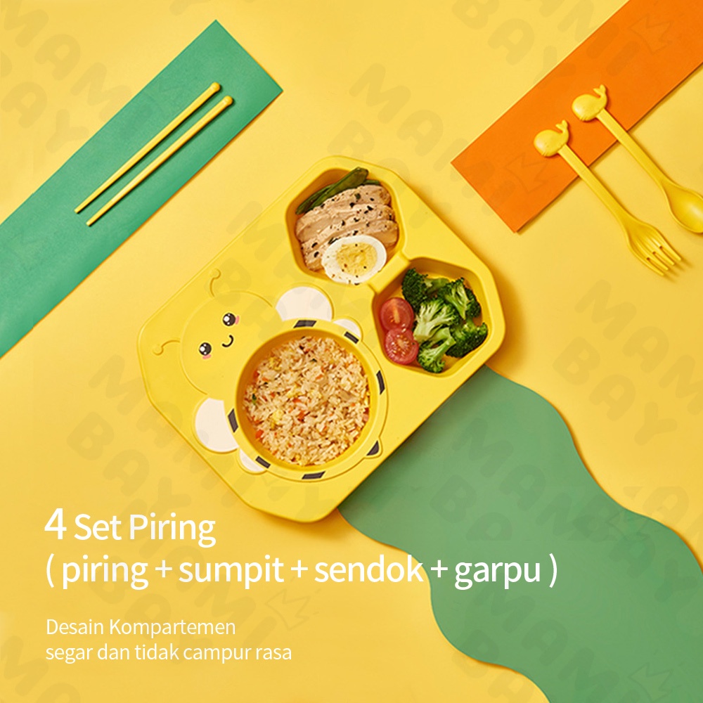 Mamibayi Piring Makan Anak Lebah Lucu / Peralatan Makan Anak Karakter Set Bpa Free