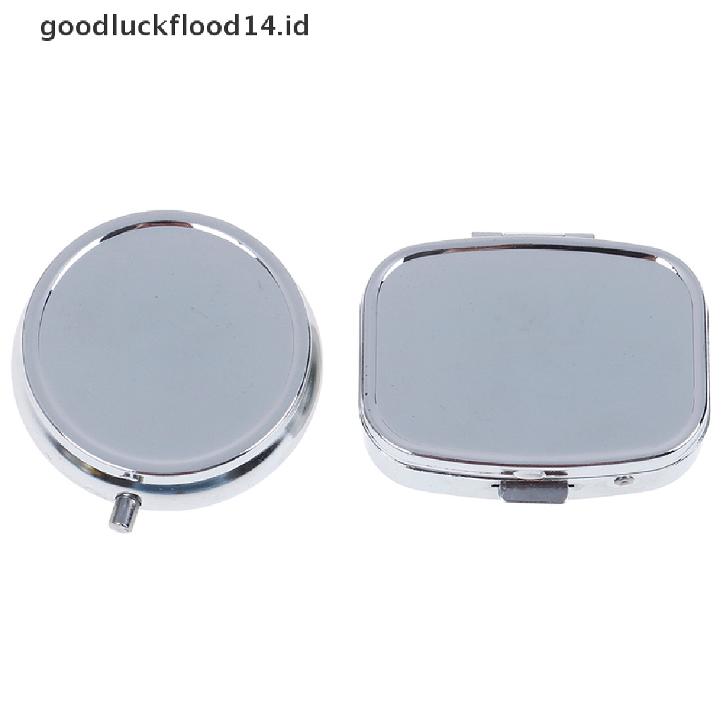 [OOID] 1Pc small metal round rectangular silver tablet pill box container medicine case ID