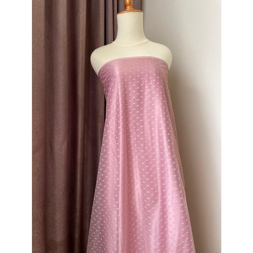 Kain Tile Tille Tulle Dot Dotty Polkadot Warna Pink Rosegold