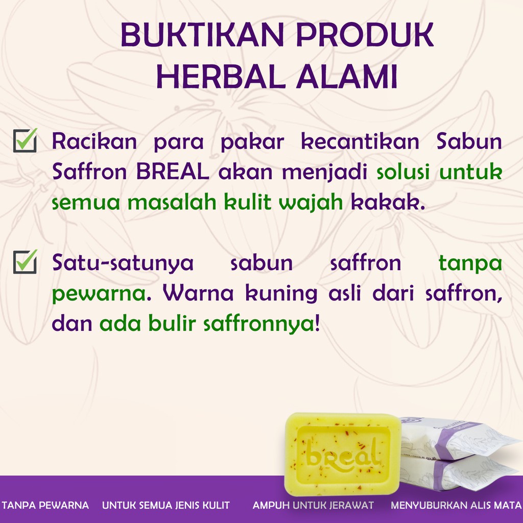 Sabun Jerawat Dan Bekas Jerawat Pria Wanita Organik Safron Soap Saffron Bopeng BREAL Sabun Safron 20