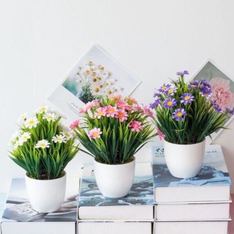 RSB COD CLEAR STOCK Pot Bunga daisy Bunga Plastik dekorasi Pot Tanaman Hias Mini KODE 13 perlengkapan rumah-2