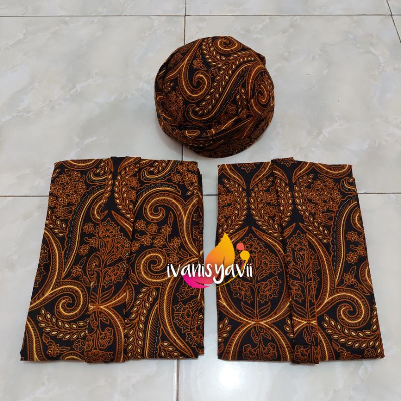 Set Jarik Cewek Cowok + Blangkon, Motif Uwer