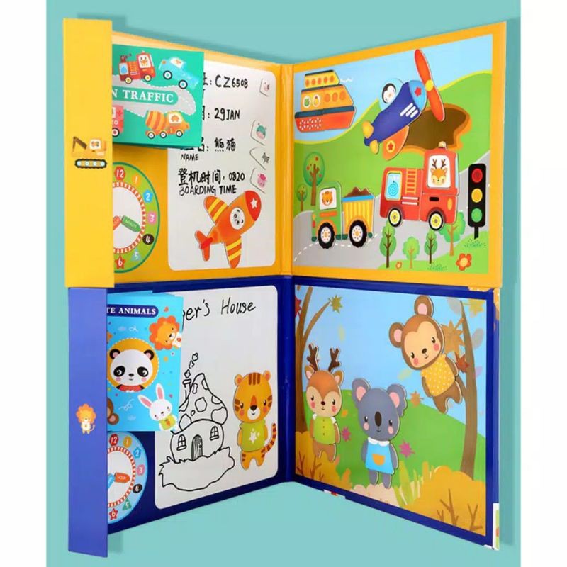 Buku magnetik anak, Magnetic book anak, Buku magnet puzzle papan tulis anak