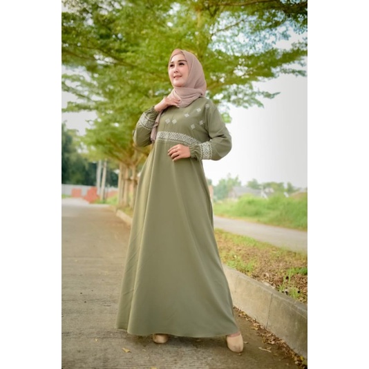Gamis Arini Maxy - Busui friendly resleting depan -Lengan karet Tali samping