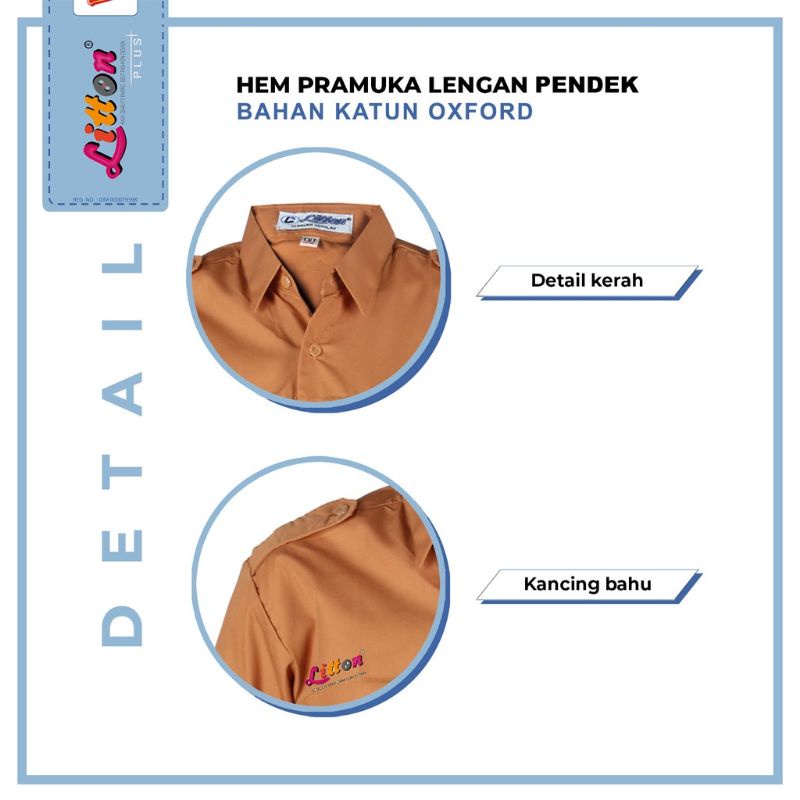 LITTON Seragam Sekolah Lengan Pendek Perempuan OXFORD SD SMP SMA Coklat / Baju Pramuka Nasional Cewek