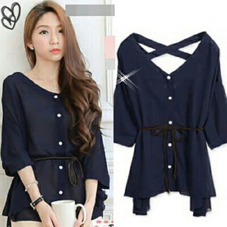 VVV Shop Atasan Finny Dua Pilihan Warna Navy dan Merah / Atasan Kerja Wanita / Atasan Kuliah Wanita 