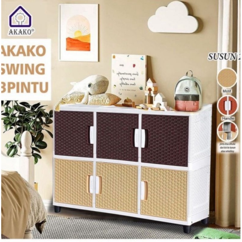 Lemari Kabinet Plastik Akako Triple Swing susun 2