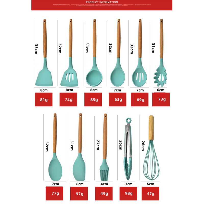 ❤Gotti❤ Yang baru 5/11/12 SET Peralatan Dapur Silikon yang Dapat Dimakan Set Spatula Memasak Set PEFE/PFOA/BPA Free-7