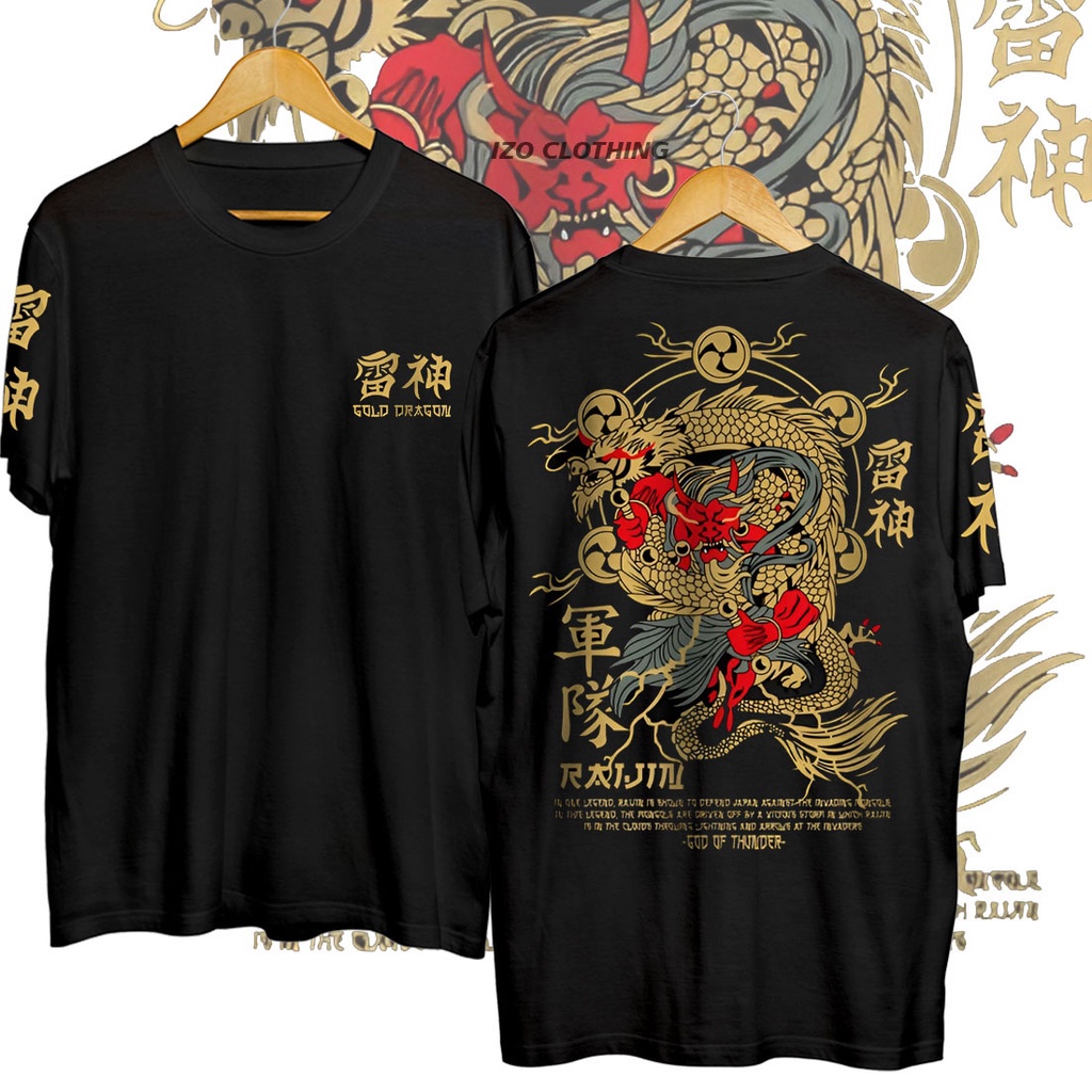 Kaos Distro Naga Emas T-Shirt Sukajan Keren Kaos Casual Pria Wanita Terbaru IZO CLOTHING