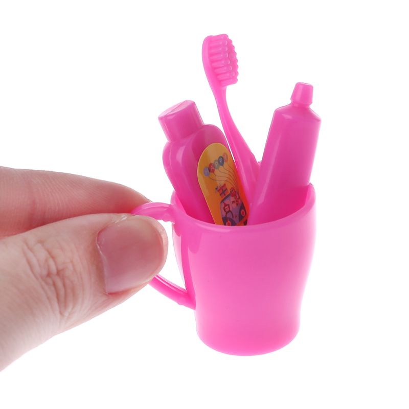 Mary 1set Untuk Boneka Sikat Gigi Miniatur Odol Tabung Cangkir Dekorasi Kamar Mandi Acc