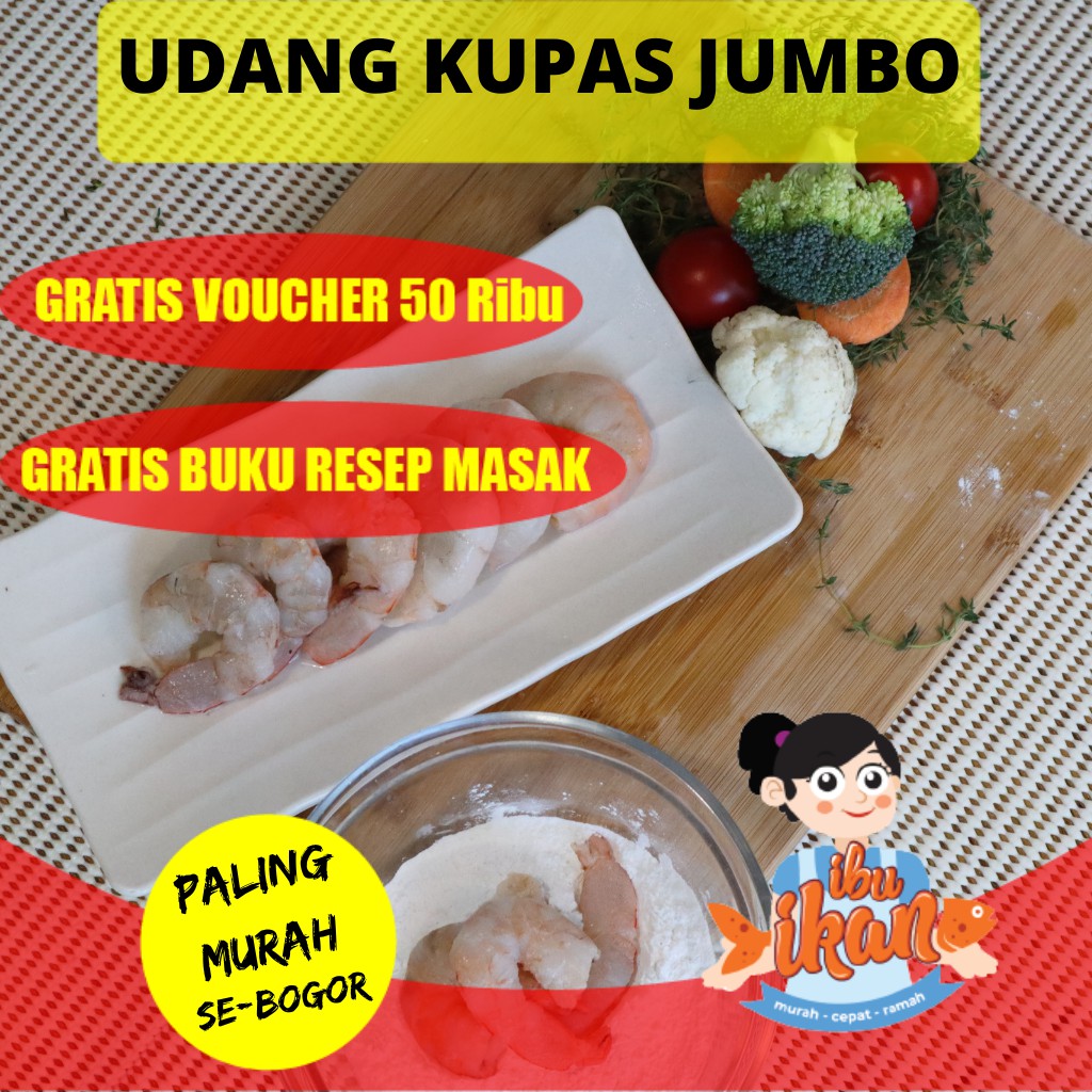 

UDANG KUPAS JUMBO 500 GRAM KONDISI SEGAR BEKU FROZEN SUDAH MASAK PRE-COOKED