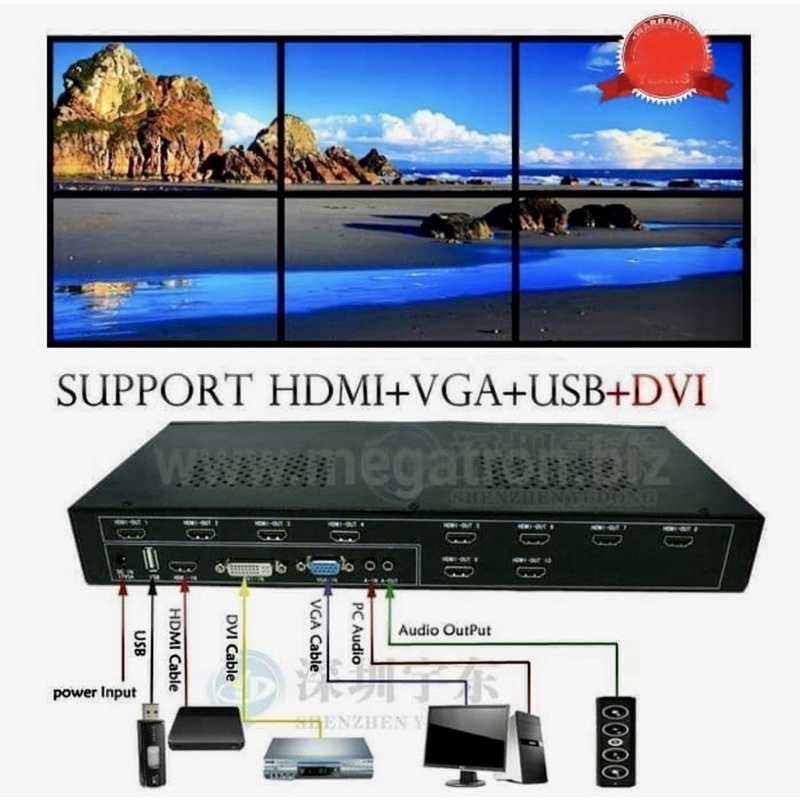 video wall controller 2 x 3 6channel 6CH FULL HD 1080P HDMI