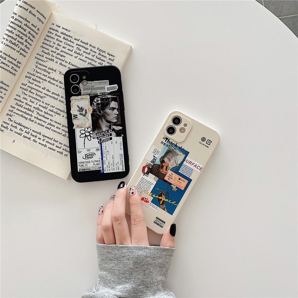 Patung antik label tren Metal Square Phone Case IPhone 12 11 Pro Max X Xs Max XR 6 6s 8 7 Plus Shockproof Soft TPU Cover-8