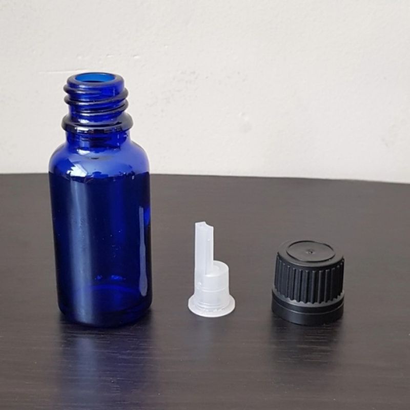 botol kaca 20ml tebal biru tebal tutup filler hitam