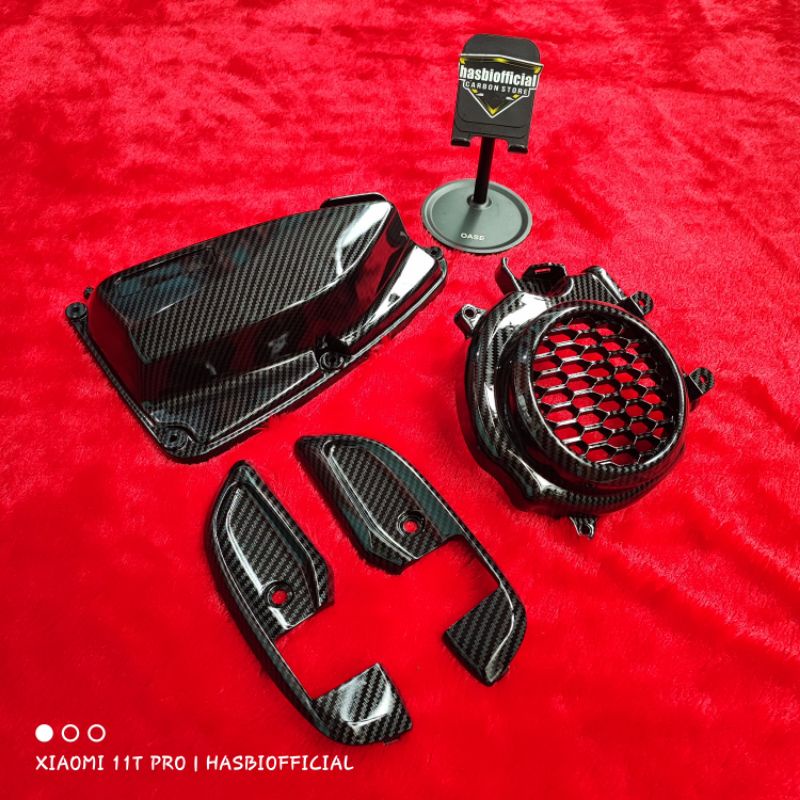 PAKETAN COVER TUTUP FILTER COVER STEP COVER TUTUP KIPAS SCOOPY PRESTIGE NEW 2020 2021 K2F FULL CARBO