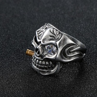 SEUSUK  Cincin Motif Kepala Tengkorak Gaya Vintage Punk Lapis Emas untuk Pria