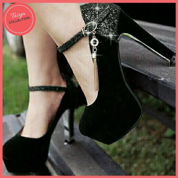 HEELS GLAMOUR HITAM / SEPATU PESTA WANITA