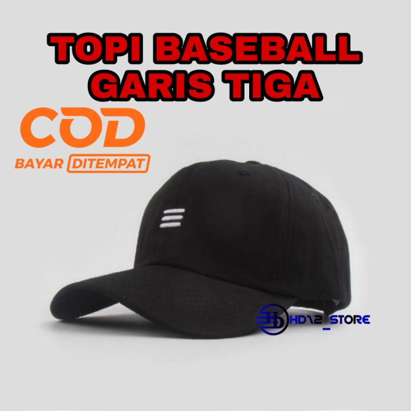 Topi Baseball Bordir Garis Tiga Belakang Ring Besi