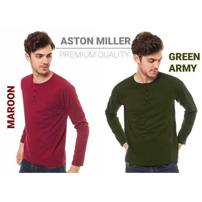 Kaos Polos Henley Pria Lengan Panjang Cocok Untuk Remaja