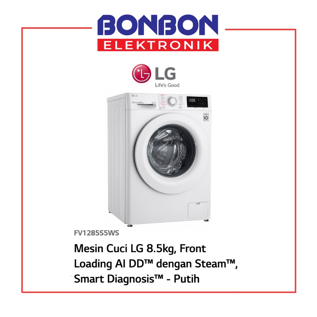 LG Mesin Cuci Front Loading 8.5KG FV1285S5WS Inverter Smart AI DD w/ Steam